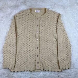 Wintuk Vintage 60's Scalloped Open Knit Cardigan Sweater Acrylic Women's Medium